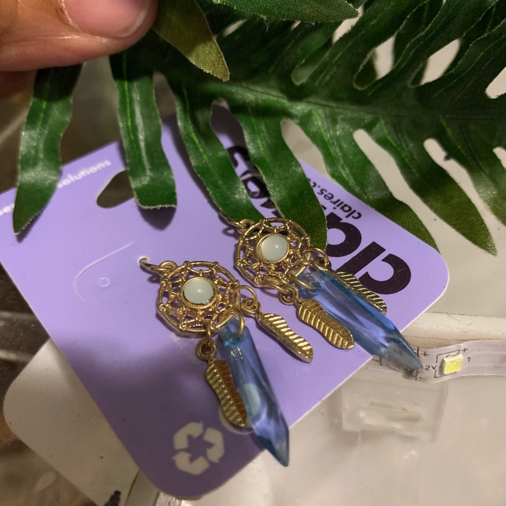 Fashion gold with blue crystal earrings